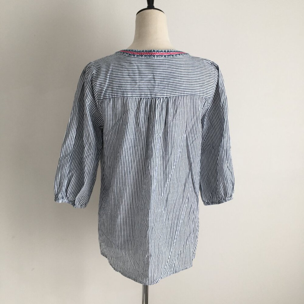 SAVANNAH JANE Striped Multicolor Floral Embroidery 3/4 Sleeve Shirt - Picture 8 of 10